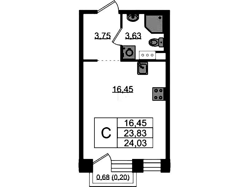 Квартира студия 23.77 м², 5/5 эт., ЖК «Plus Пулковский»